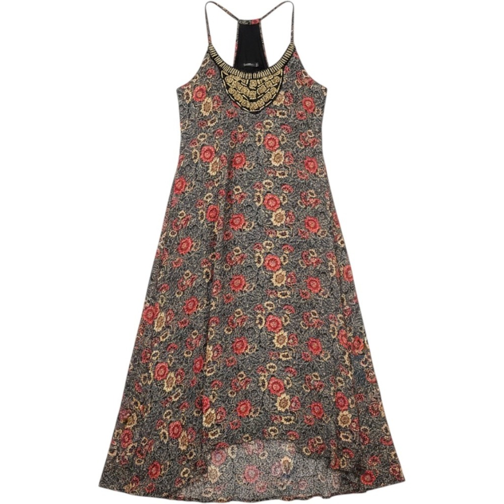 Boohoo Maxi Dress 10 Multicolor‎ Floral Beaded Bib Racerback Boho